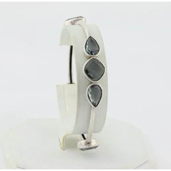 Sterling Silver Blue Glass Admire Bangle Bracelet 8" Silpada - Picture 2 of 8